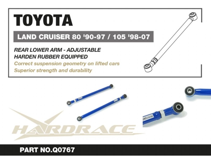 HR-Q0767 Toyota LAND CRUISER 80 90-97 / 105 98-07 Bakre Nedre Länkarmar (Förstärkta Gummibussningar) - 2Delar/Set Hardrace