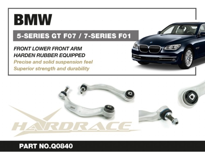 HR-Q0840 BMW 5-Serie GT F07 / 7-Serie F01/F02 Främre Nedre Främre Länkarmar (Endast RWD) (Förstärkta Gummibussningar) - 2Delar/Set Hardrace