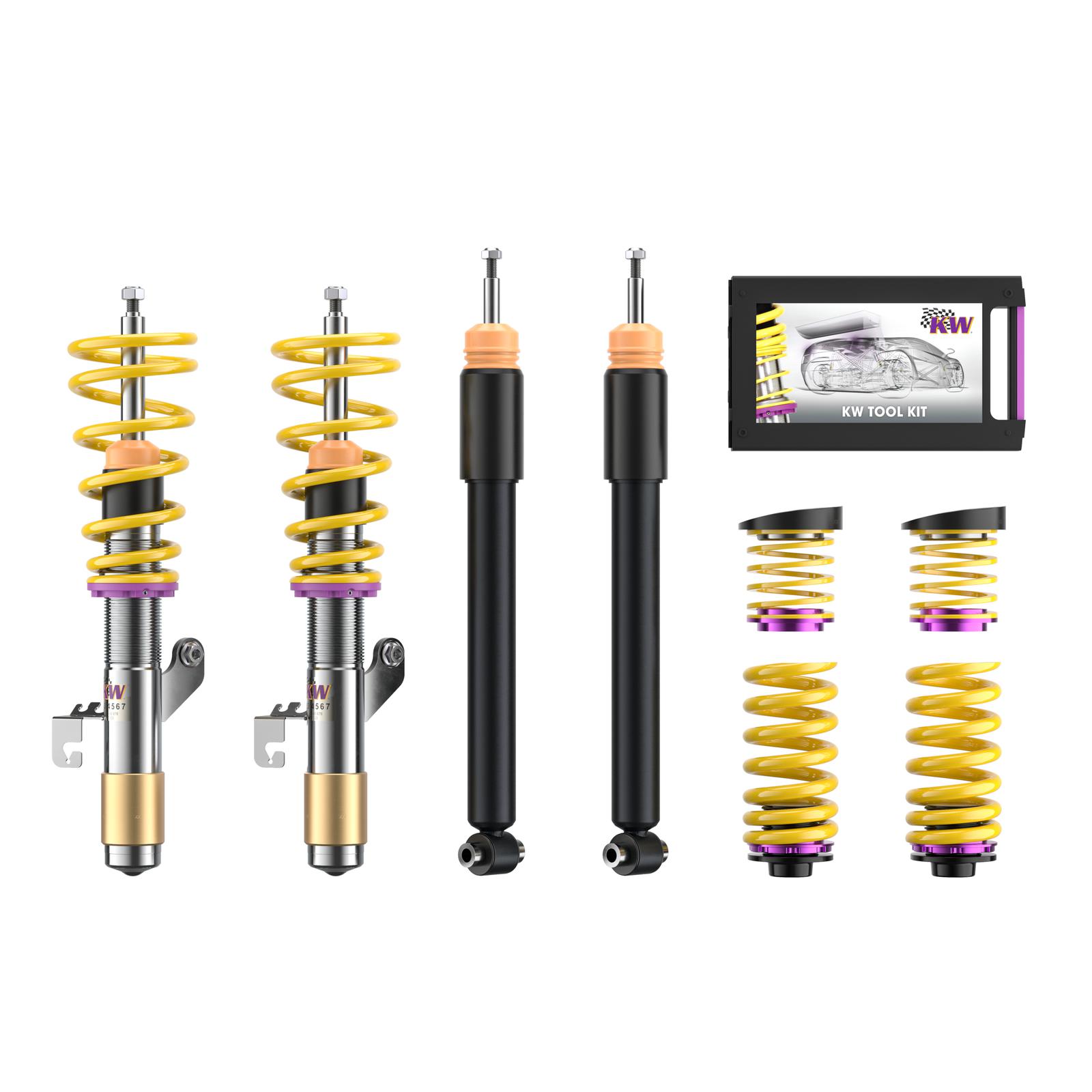 102200AE Coilovers Inox V1 (inkl. Cancellation Kit) KW Suspension i gruppen Välj bilmodell / BMW / 3-serie-4-serie (F30-F36) 11-19 / Chassi / Fjädring (F36) hos DDESIGN (KW-102200AE)