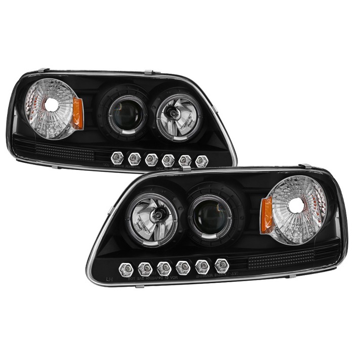 PRO-YD-FF15097-1P-AM-BK Ford F150 97-03 / Expedition 97-02 1PC Strålkastare Projektor - (Passar ej tillverkardatum före 6/1997) - LED Halo Svarta Spyd