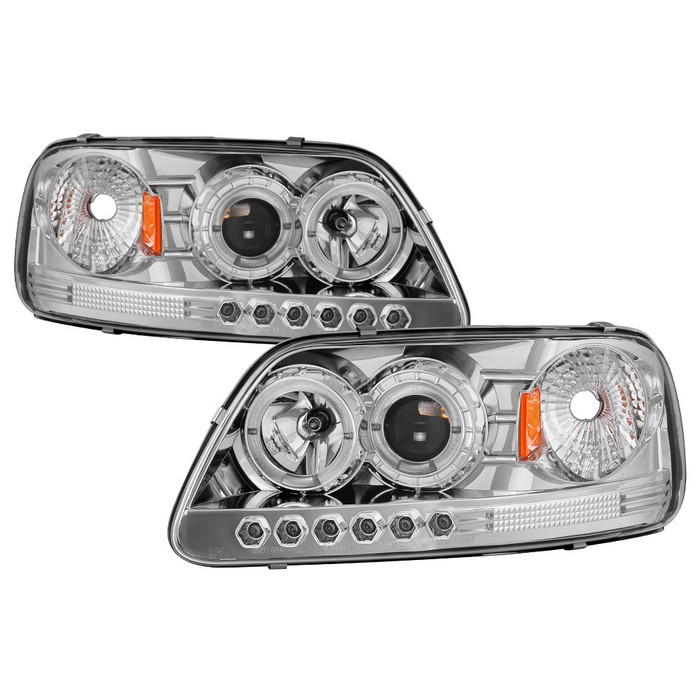 PRO-YD-FF15097-1P-AM-C Ford F150 97-03 / Expedition 97-02 1PC Strålkastare Projektor - (Passar ej tillverkardatum före 6/1997) - LED Halo Chome Spyder