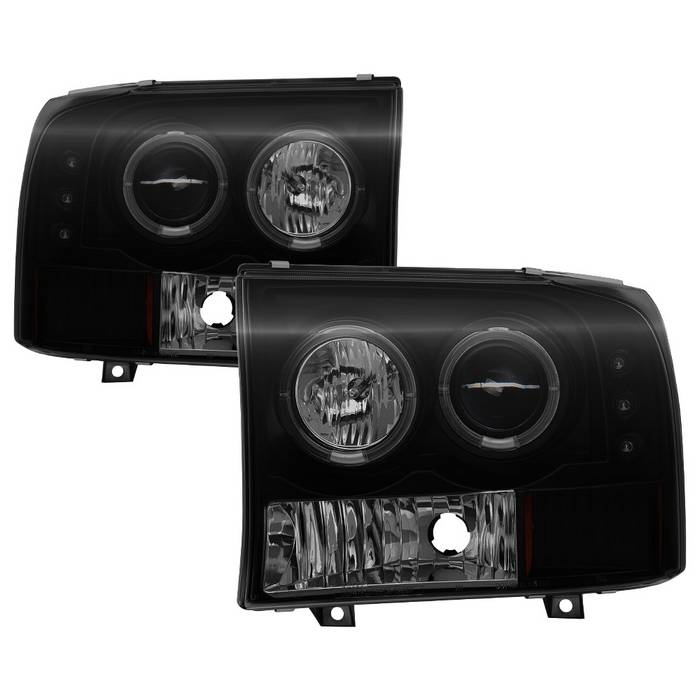 PRO-YD-FF25099-1P-G2-BSM Ford F250 Super Duty 99-04 / Ford Excursion 00-04 1PC Strålkastare Projektor - Version 2 - LED Halo Svarta Röktonade Spyder A