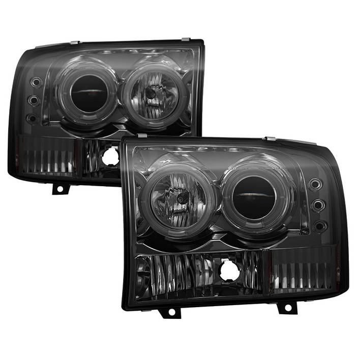 PRO-YD-FF25099-1P-G2-SM Ford F250 Super Duty 99-04 / Ford Excursion 00-04 1PC Strålkastare Projektor - Version 2 - LED Halo Röktonade Spyder Auto