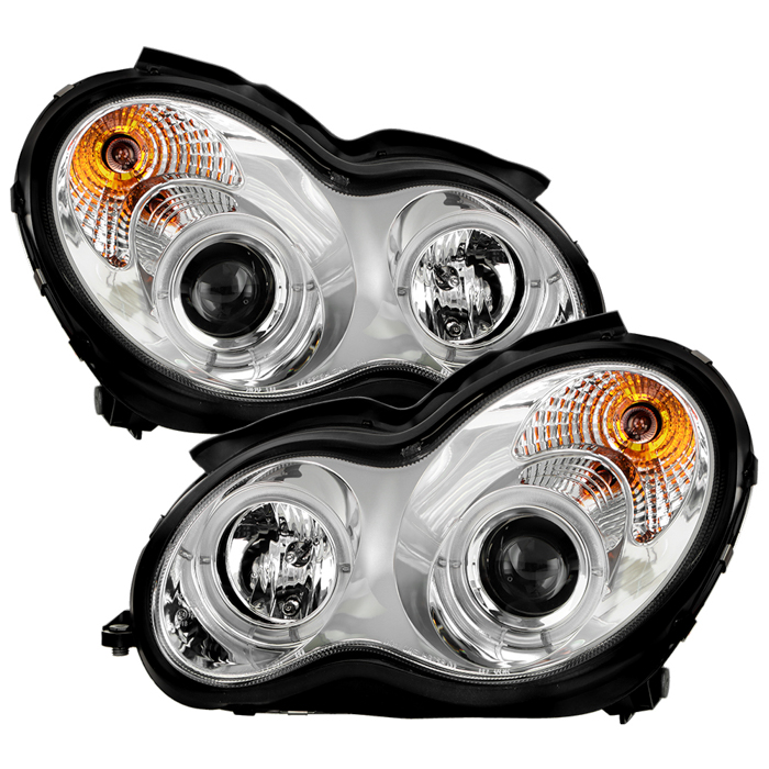 PRO-YD-MBW203-HL-C Mercedes Benz C-Class 01-05 4 Dr Krom Strålkastare (Passar ej Xenon/HID-Modeller) - LED Halo – Krom Spyder Auto