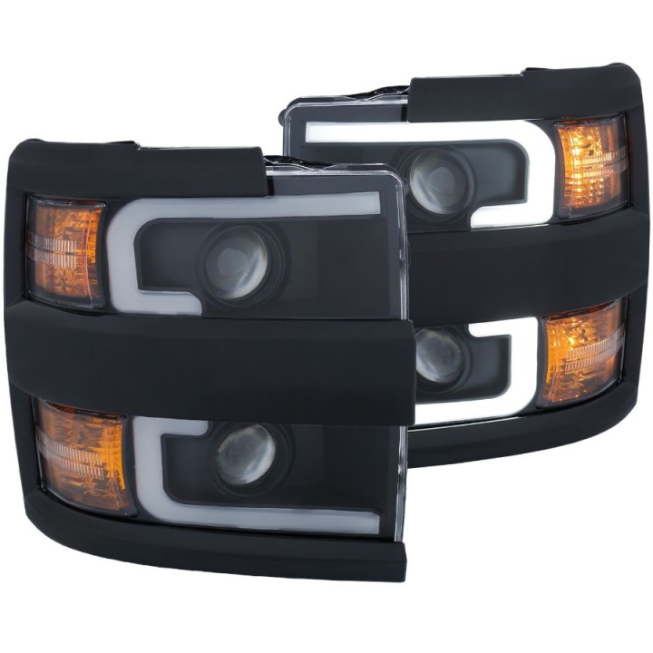 anz111363-3165 Chevrolet Silverado 3500HD 2015-2019 Projector Strålkastare (Plank Style Design) Svart / Orange ANZO