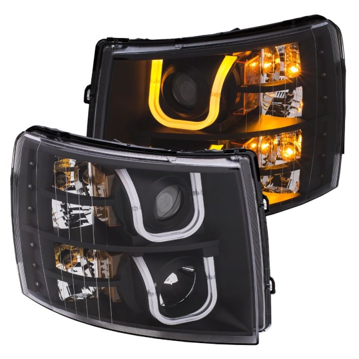 anz111384-3341 Chevrolet Silverado 2500 2007-2014 Projector Strålkastare Med U-Bar Switchback Svart / Orange ANZO