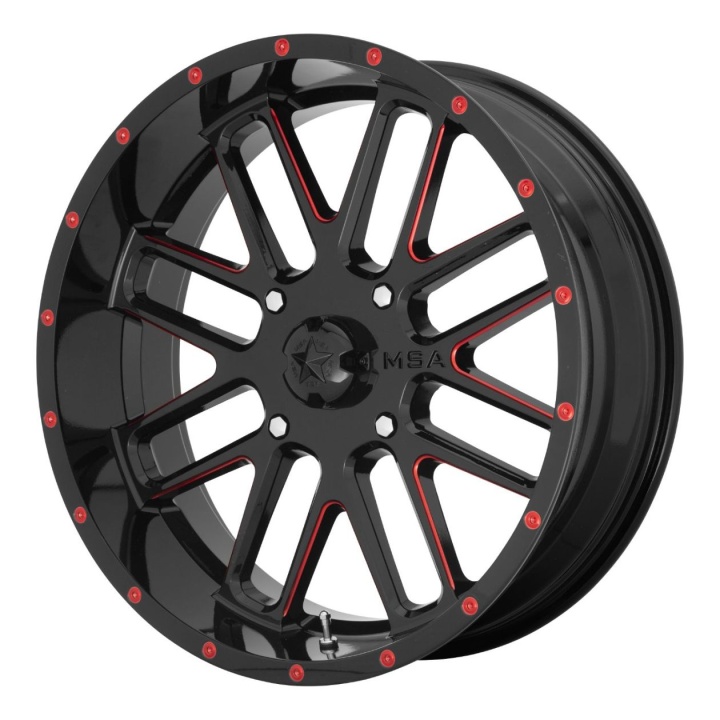 wlp-M35-018737R MSA Offroad Wheels Bandit 18X7 ET0 4X137 112.00 Gloss Black Milled W/ Red Tint