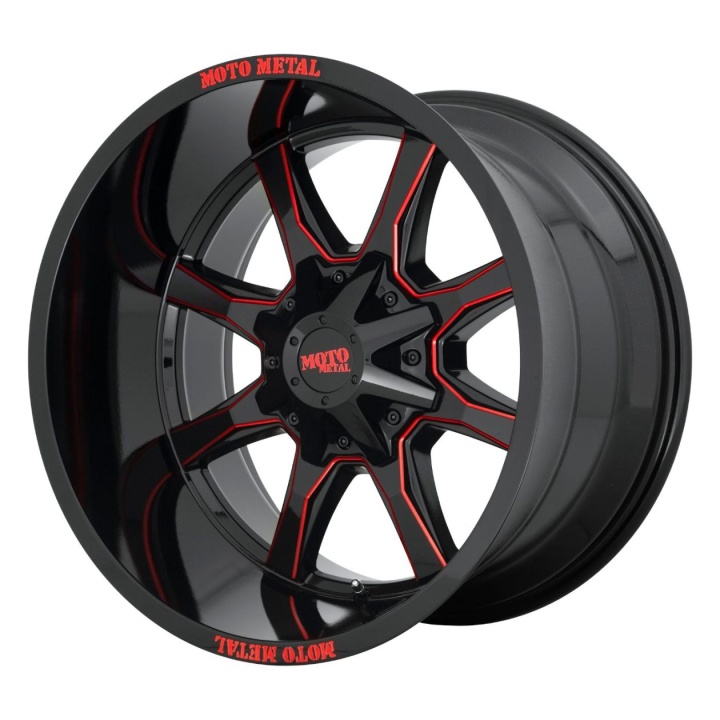 wlp-MO970210003C18N Moto Metal Mo970 20X10 ET-18 BLANK 72.60 Gloss Black Milled W/ Red Tint & Moto Metal On Lip