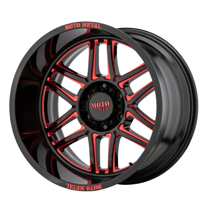 wlp-MO99221063918N Moto Metal Folsom 20X10 ET-18 6X135 87.10 Gloss Black Milled W/ Red Tint