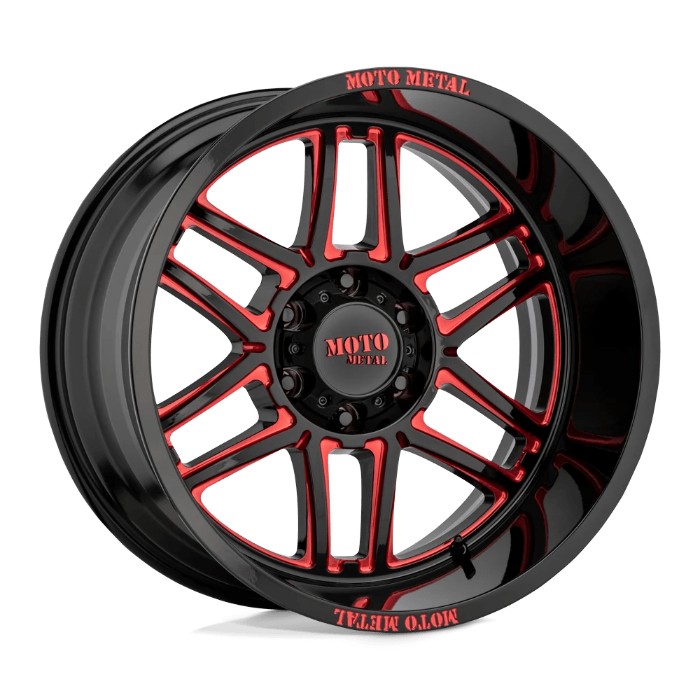 wlp-MO99221063918N Moto Metal Folsom 20X10 ET-18 6X135 87.10 Gloss Black Milled W/ Red Tint