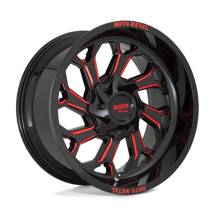 wlp-MO99921035918N Moto Metal Mo999 20X10 ET-18 5x127/139.7 78.10 Gloss Black Milled W/ Red Tint