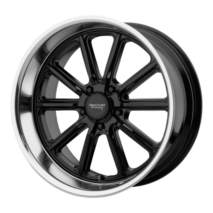 wlp-VN50728012300 American Racing Vintage Rodder 20X8 ET0 5x114.3 72.60 Gloss Black W/ Diamond Cut Lip