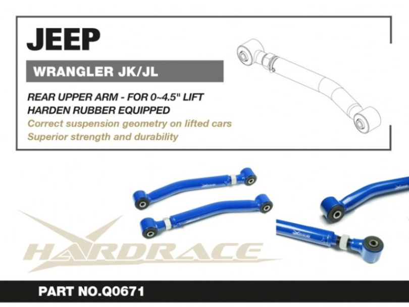 Jeep WRANGLER 06-18 JK / 18- JL Bakre Övre Länkarmar - Justerbara (0~4.5'' LIFT) V2. (Förstärkta Gummibussningar) - 2Delar/Set Hardrace