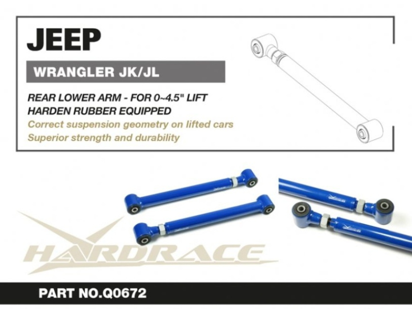 Jeep Wrangler 06-18 JK / 18- JL Bakre Nedre Länkarmar - Justerbara (0~4.5'' LIFT) V2. (Förstärkta Gummibussningar) - 2Delar/Set Hardrace