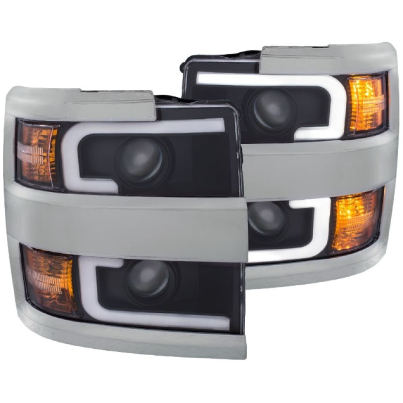 Chevrolet Silverado 2500HD 2015-2019 Projector Strålkastare (Plank Style Design) Svart / Orange ANZO