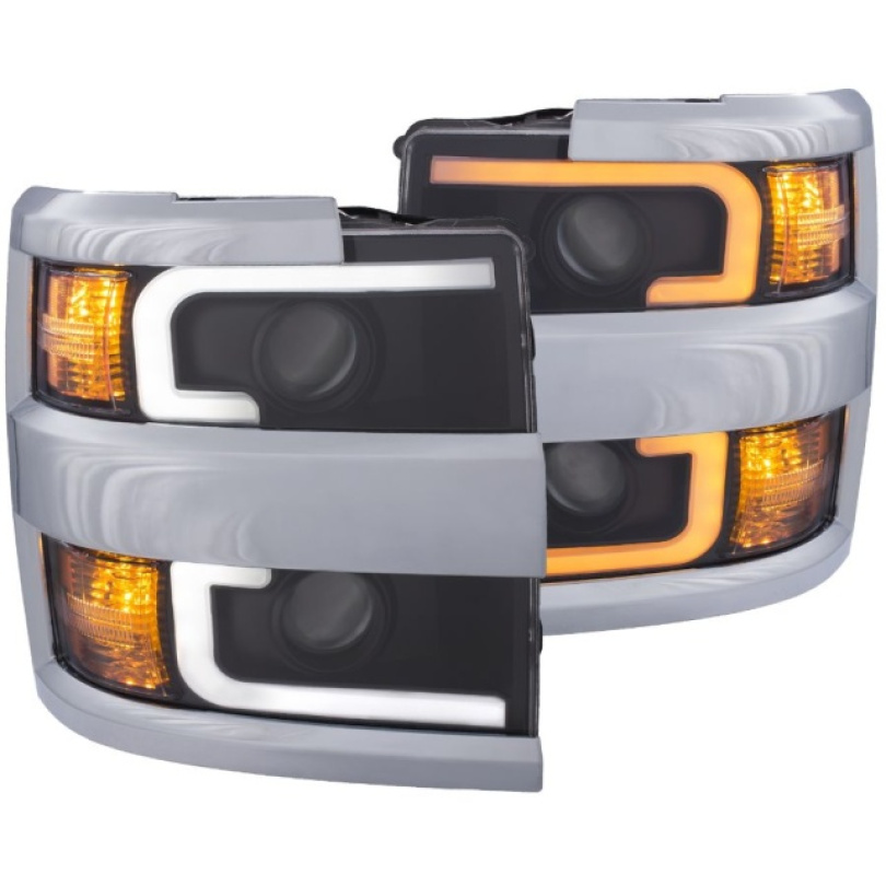 Chevrolet Silverado 2500HD 2015-2019 Projector Strålkastare Med Plank Style Switchback Svart / Orange (Krom Rim) ANZO