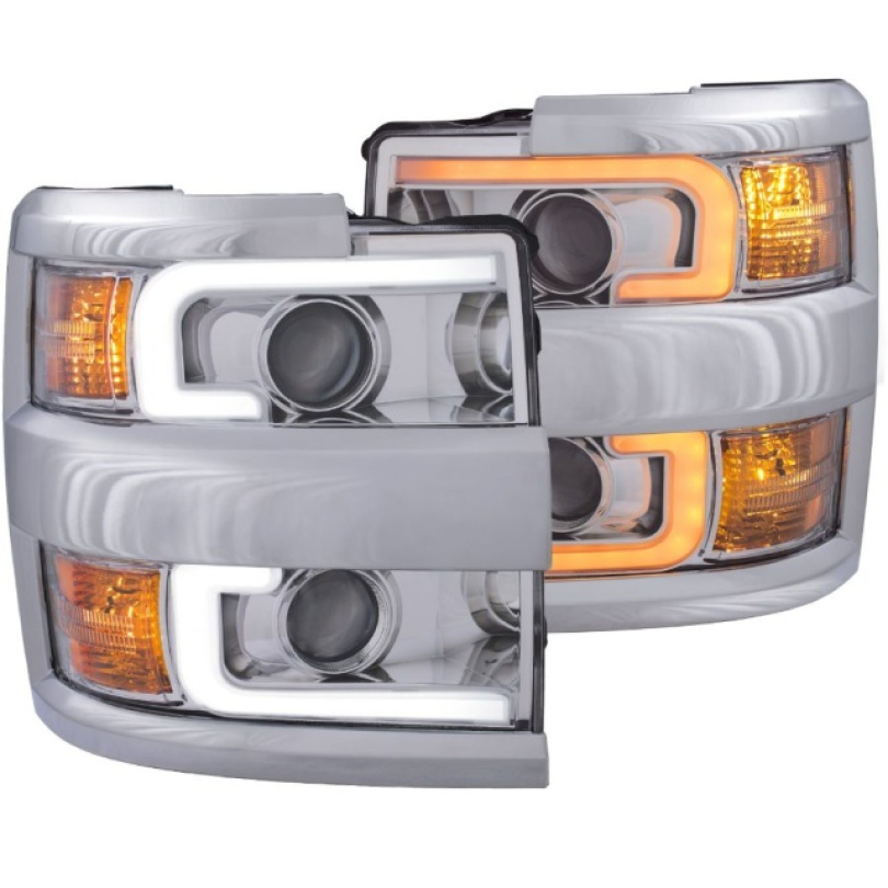 Chevrolet Silverado 2500HD 2015-2019 Projector Strålkastare Med Plank Style Switchback Krom / Orange (Krom Rim) ANZO