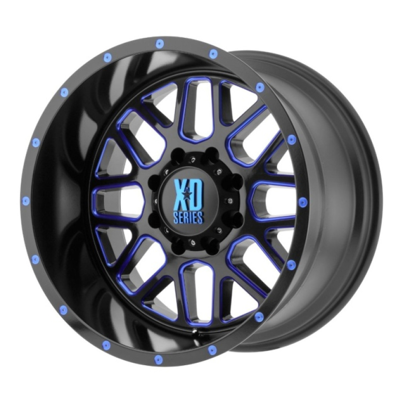 XD Series Grenade 20X12 ET-44 6X139.7 106.25 Satin Black Milled W/ Blue Tinted Clear Coat Fälg